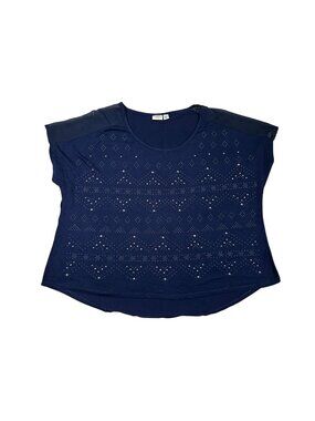 Cato Woman Ladies Plus Size 26/28W Navy Short Sleeve Diamond Studded Hi-Low Top